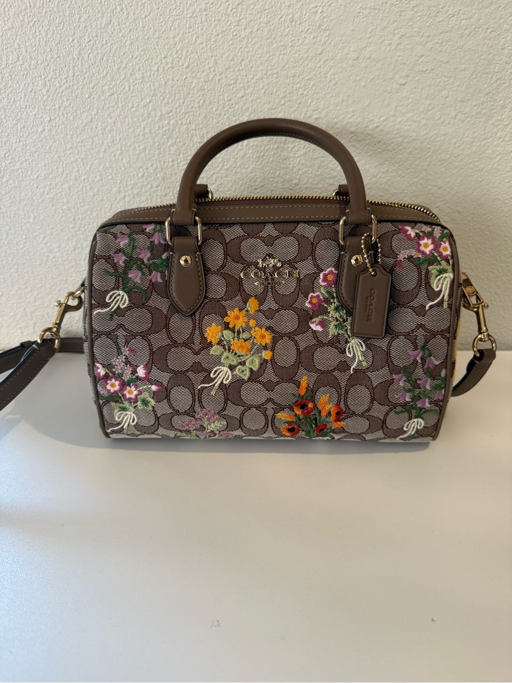 COACH Brown Signature Floral Regular Satchel